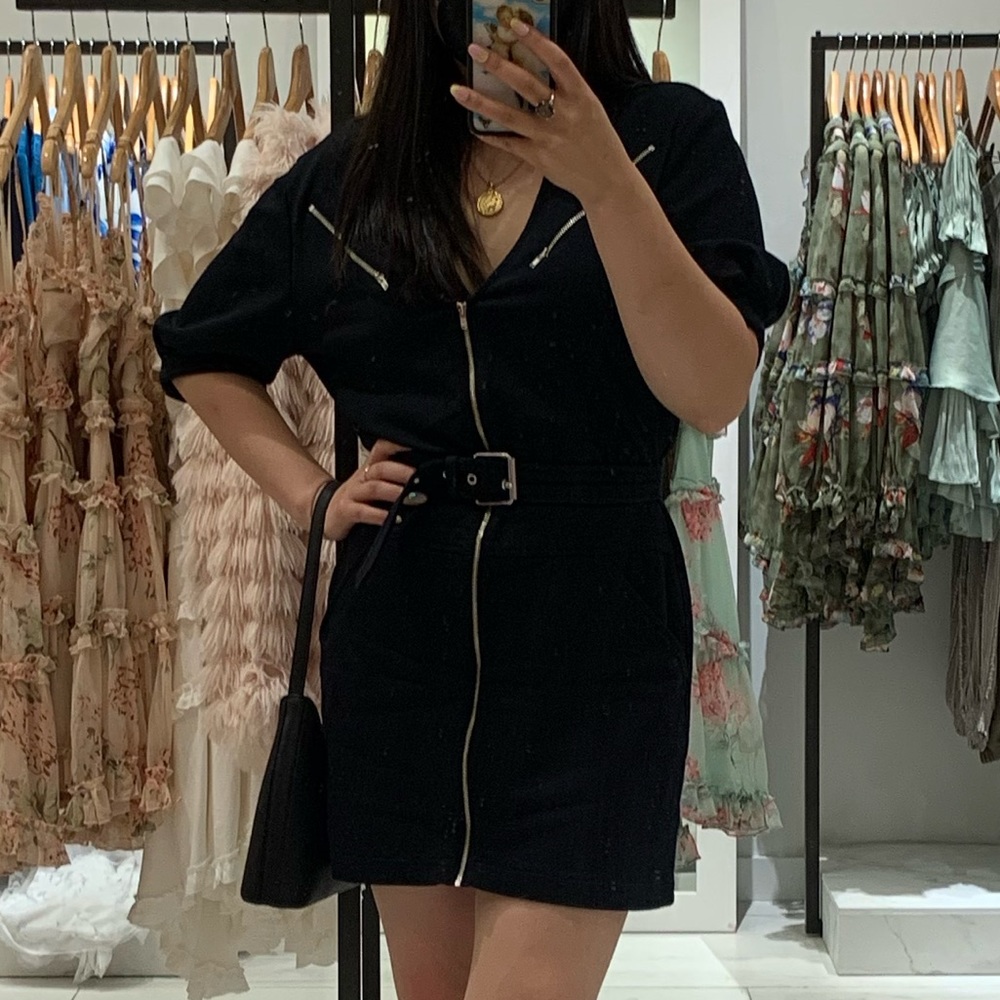 Reformation Black Zippered Mini Dress with Belt